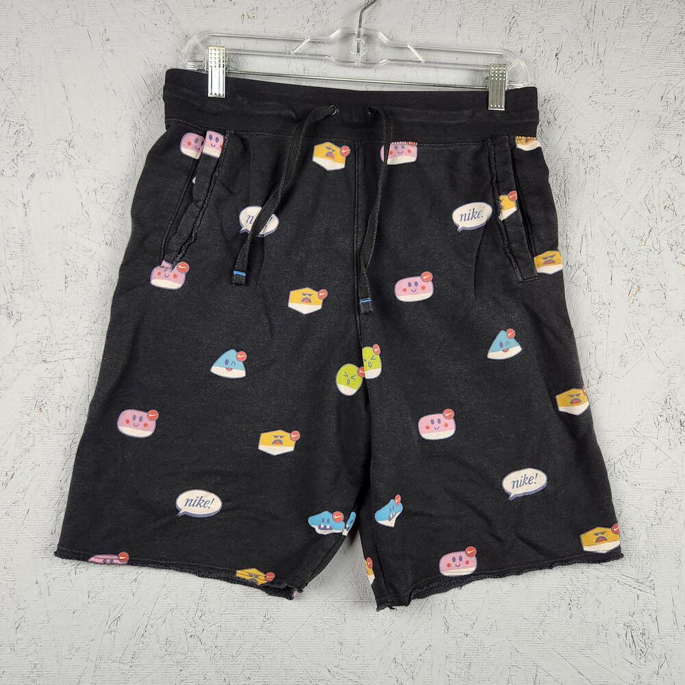 Nike Shorts Mens Small Black Fleece Emoji Airmoji Graphic Logo Drawstring Preppy